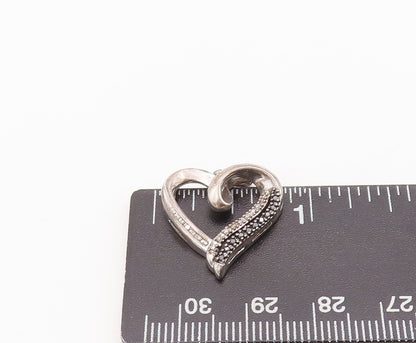 925 Sterling Silver Vintage Pendant Real Black & White Diamonds Heart  PT22634