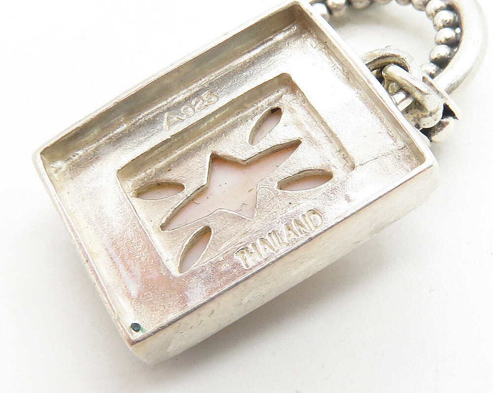 925 Sterling Silver  Vintage Pink Mother Of Pearl Twist Chain Necklace  NE1929
