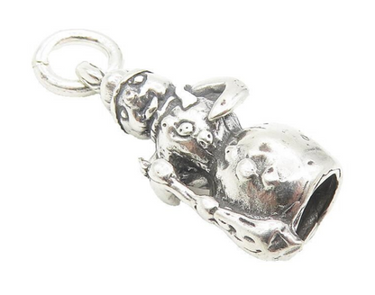 925 Sterling Silver  Vintage Petite Shiny Winter Snowman Drop Pendant  PT9323