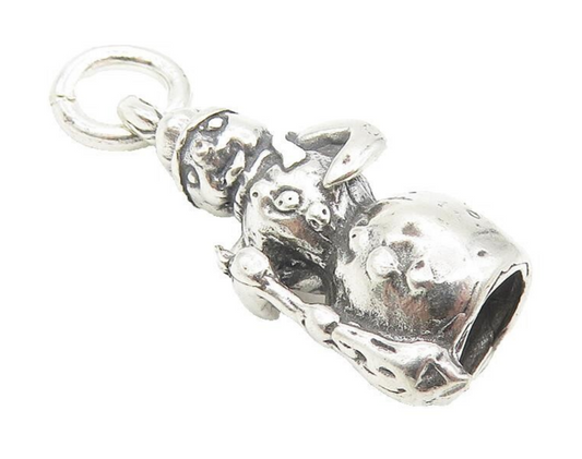 925 Sterling Silver  Vintage Petite Shiny Winter Snowman Drop Pendant  PT9323