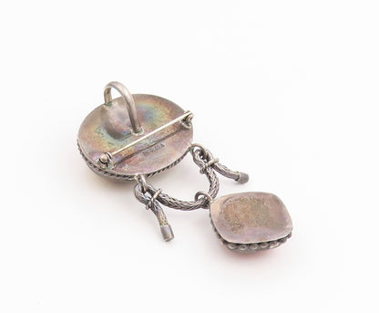 925 Sterling Silver Vintage Brooch Pin SUARTI BALI Jasper & Agate  BP12443