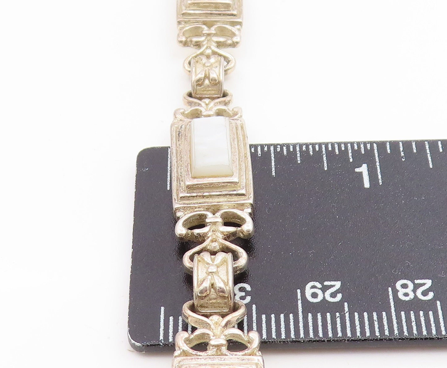 925 Sterling Silver Vintage Bracelet Mother Of Pearl Geometric Panel  BT11933