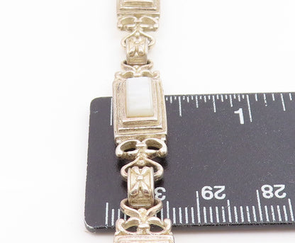925 Sterling Silver Vintage Bracelet Mother Of Pearl Geometric Panel  BT11933