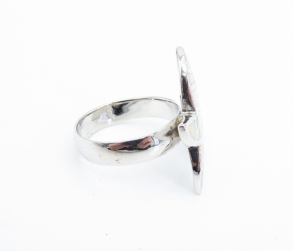 925 Sterling Silver  Fire Opal Star Fish Motif Cocktail Ring Sz 7.5  RG7909