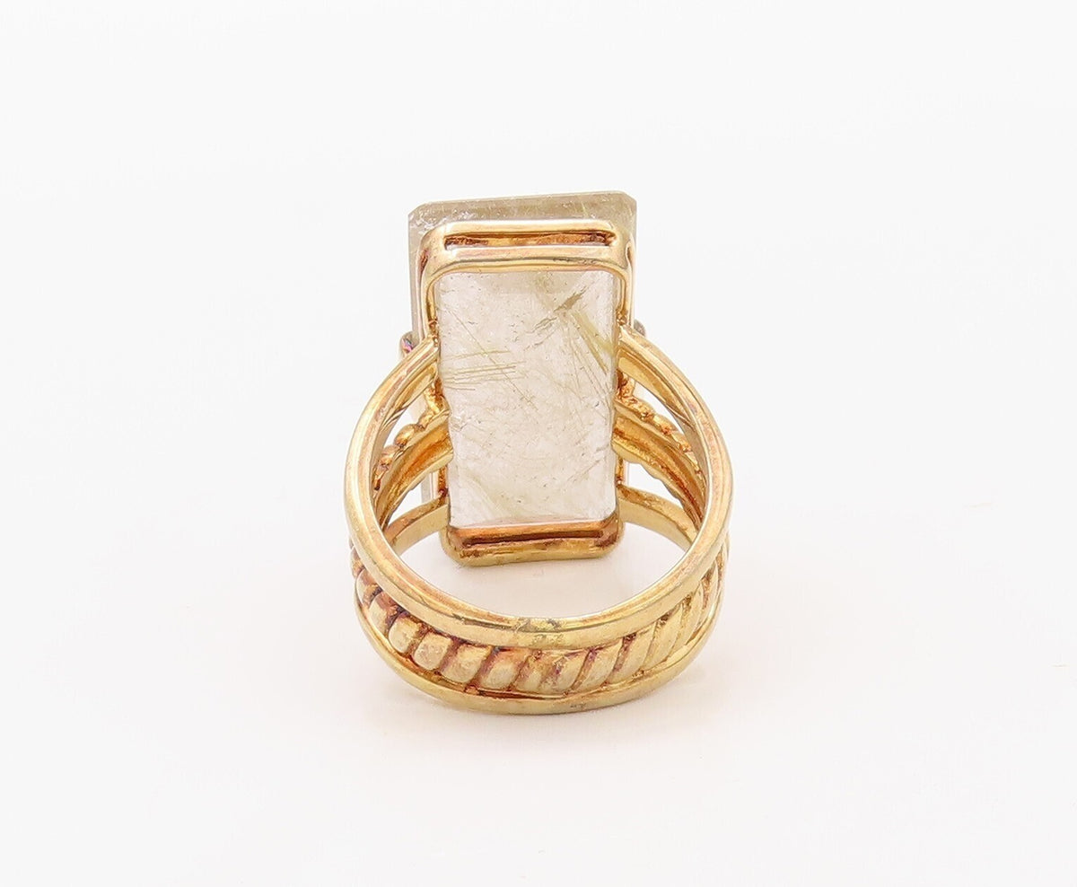 925 Sterling Silver Vintage Ring Gold Plated Large Gemstone Sz 7  RG30771