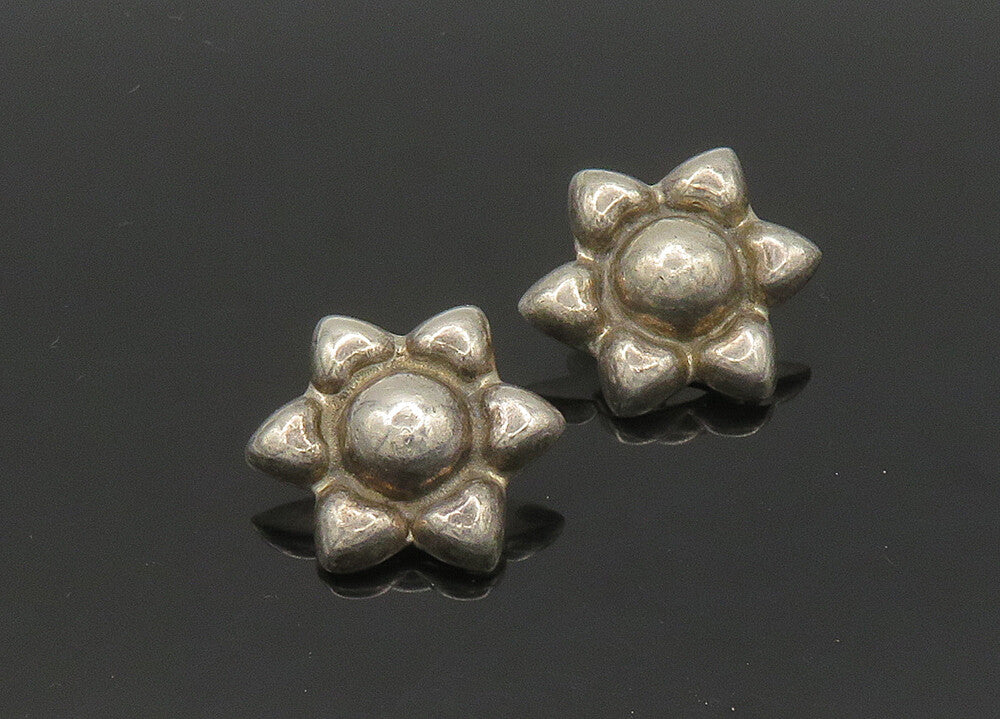 MEXICO 925 Sterling Silver  Vintage Shiny Floral Non Pierce Earrings  EG10399