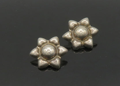 MEXICO 925 Sterling Silver  Vintage Shiny Floral Non Pierce Earrings  EG10399