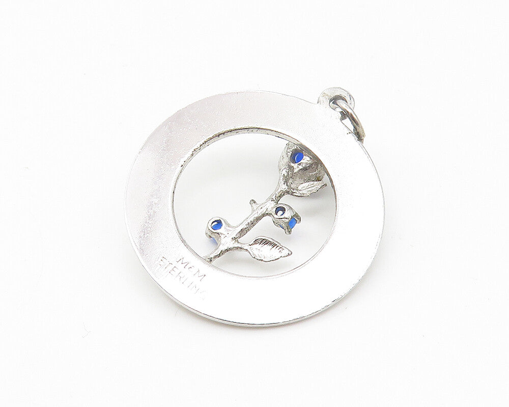925 Sterling Silver  Petite Blue Topaz Flower Mother Love Drop Pendant  PT8557