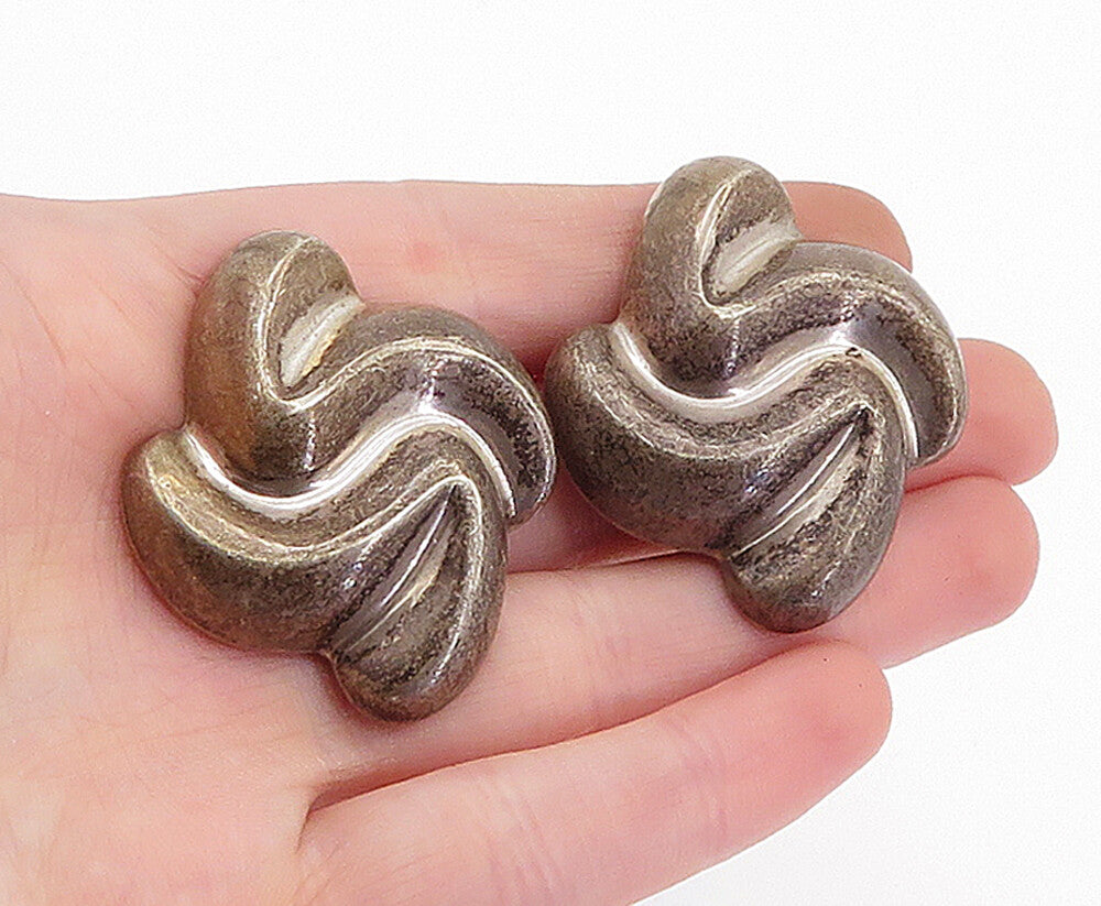 MEXICO 925 Silver  Vintage Dark Tone Swirl Non Pierce Clip On Earrings  EG2231