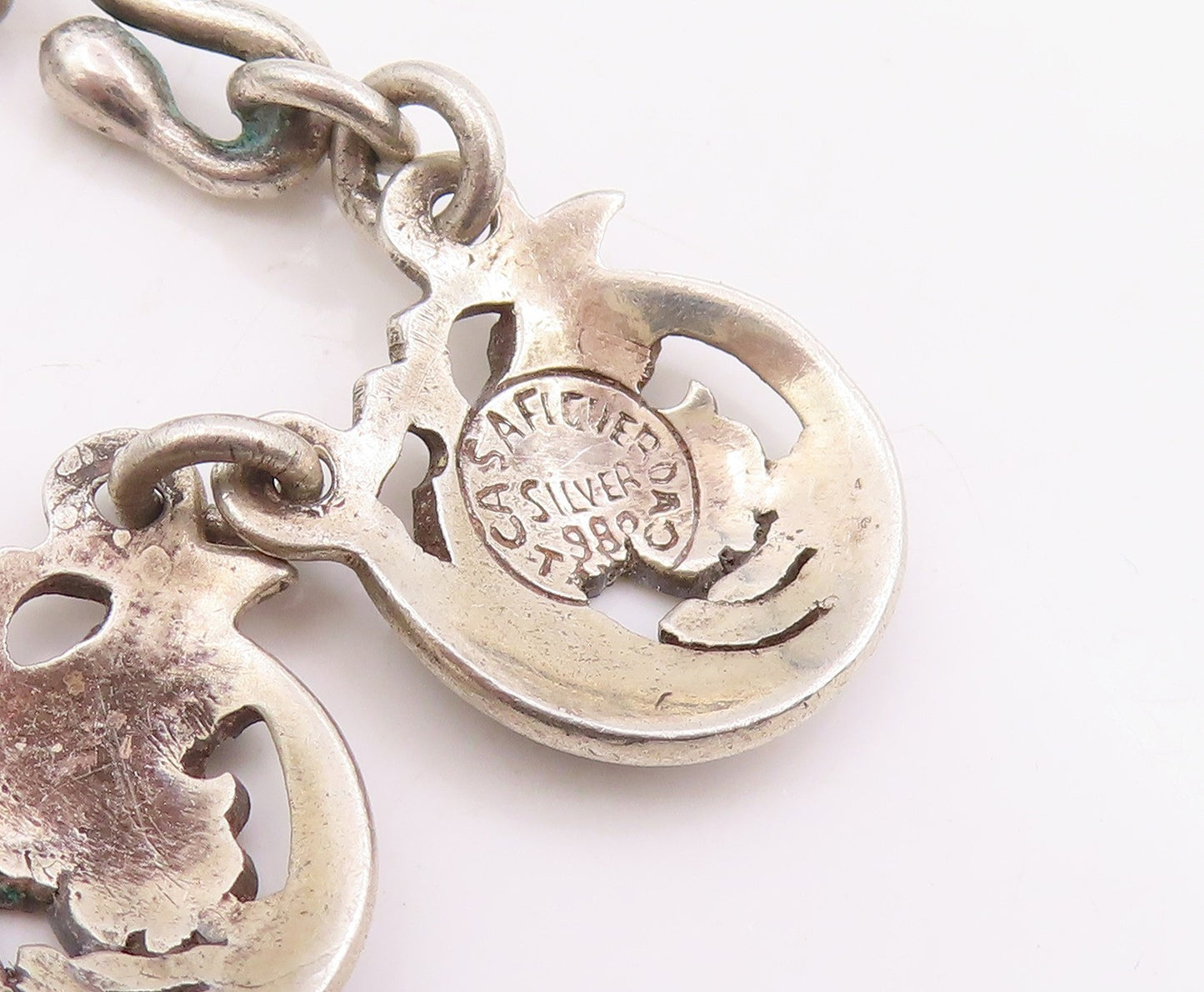 925 Sterling Silver Vintage Necklace CASA FIGUEROA Spiral Medallion Link  NE4752