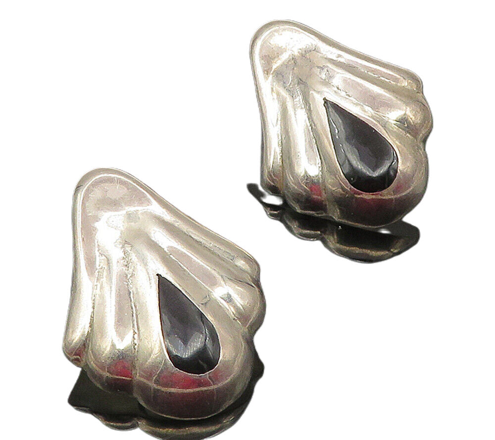MEXICO 925 Sterling Silver  Vintage Inlaid Black Onyx Drop Earrings  EG6312