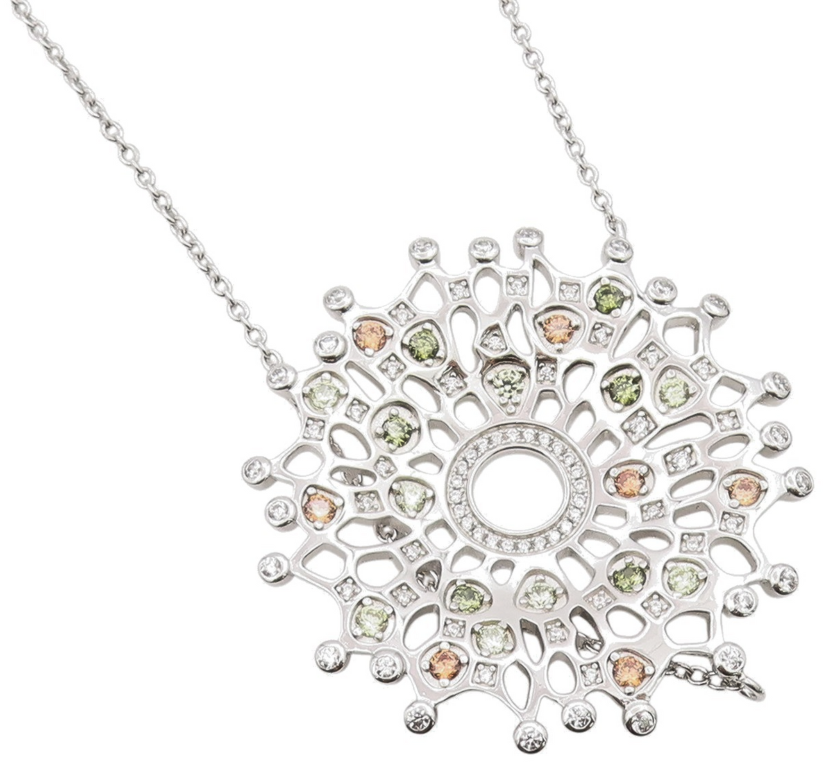 925 Sterling Silver Vintage Necklace Multi Gemstone Intricate Snowflake  NE4659