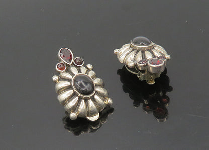 925 Sterling Silver  Vintage Black Onyx & Garnet Non Pierce Earrings  EG9798