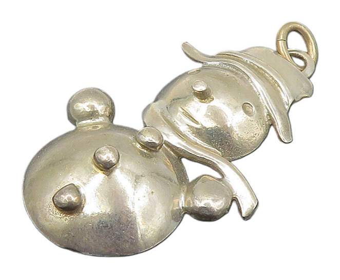 925 Sterling Silver  Vintage Shiny Winter Snowman Motif Pendant  PT14423