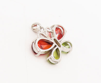 925 Sterling Silver  Vintage Cutout Garnet, Citrine Butterfly Pendant  PT22254