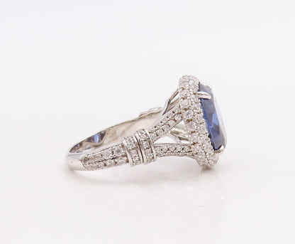 925 Sterling Silver Vintage Ring Designer Cutout Sapphire & CZ  Sz 7  RG30990