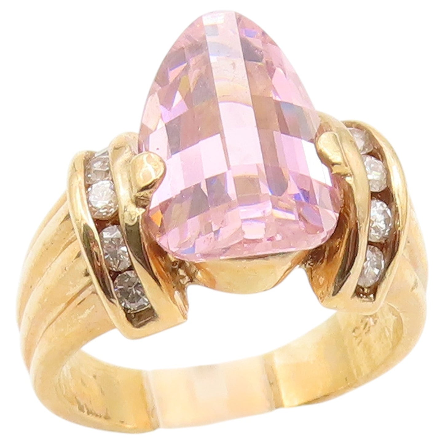 925 Sterling Silver Vintage Ring Gold Plated Faceted Topaz Band  Sz 8.5  RG36474