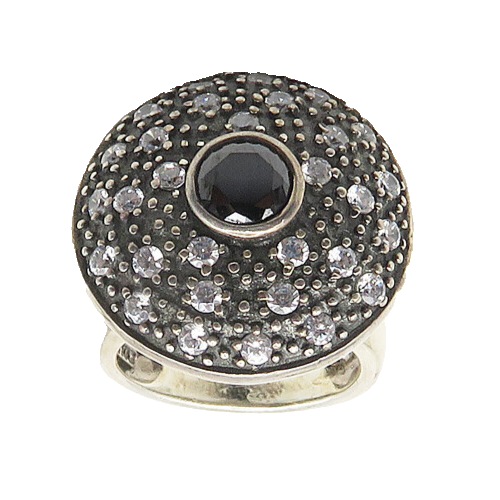 925 Silver  Vintage Hematite & Cubic Zirconia Cocktail Ring Sz 7  RG18412