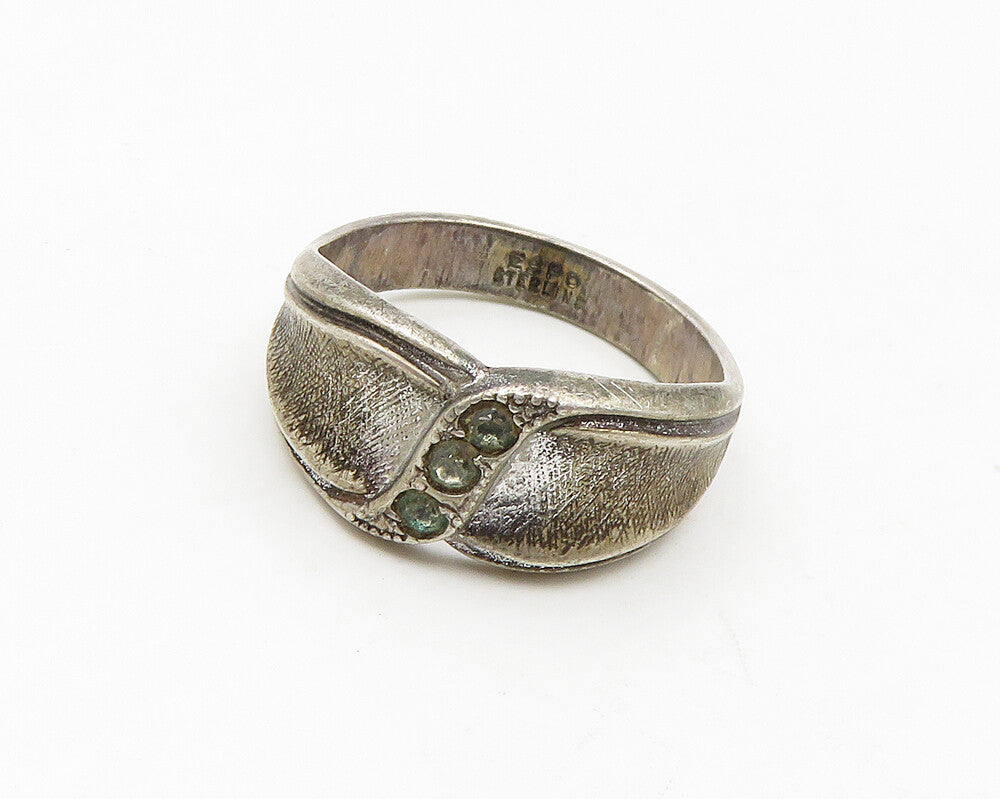 ESPO 925 Sterling Silver  Vintage Topaz Etched Concave Band Ring Sz 9  RG18616