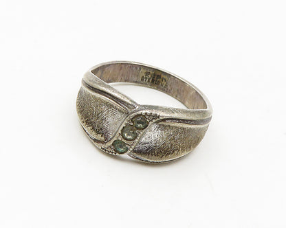 ESPO 925 Sterling Silver  Vintage Topaz Etched Concave Band Ring Sz 9  RG18616