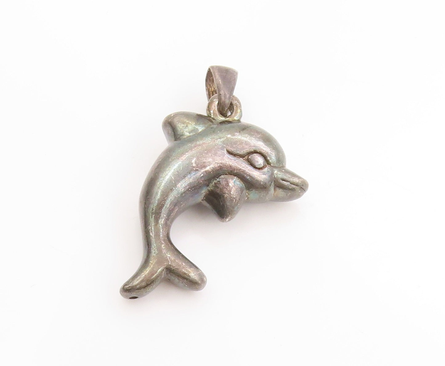925 Sterling Silver Vintage Pendant Dark Tone Leaping Baby Dolphin Charm PT25029