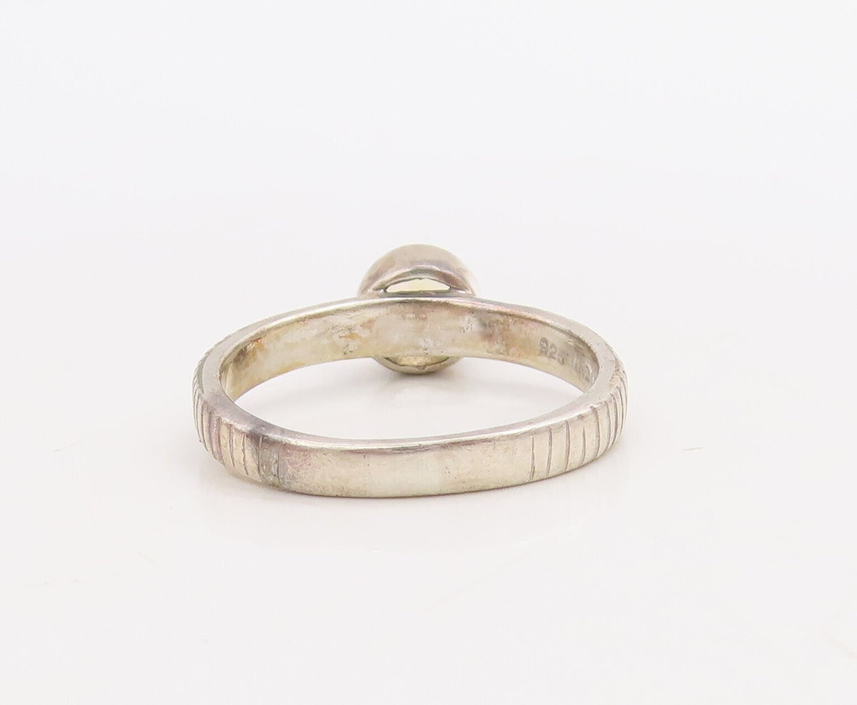 925 Sterling Silver Vintage Ring Etched Stackable Round Citrine  Sz 8  RG30530