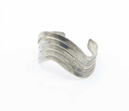 925 Sterling Silver  Vintage Dark Tone Wavy Split Design Cuff Bracelet  BT2323
