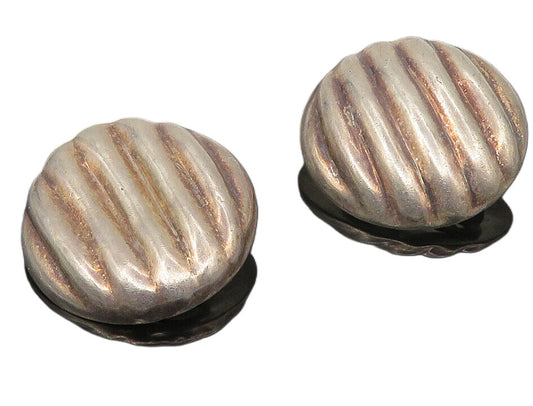 925 Sterling Silver  Vintage Round Fluted Button Non Pierce Earrings  EG5522