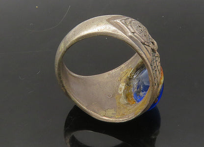925 Silver  Vintage Antique Blue Stone US Air Force Band Ring Sz 10  RG22045