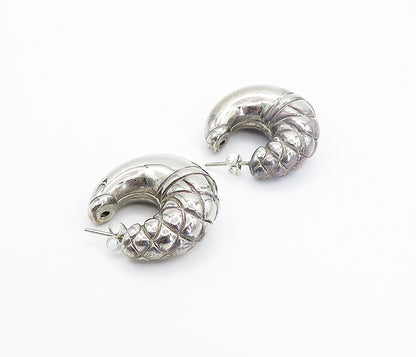 925 Sterling Silver  Vintage Dark Tone Hollow Etched JHoop Earrings  EG3260