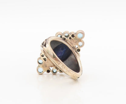 925 Sterling Silver Vintage Ring Marquise Shape Gemstone Halo CZ  Sz 7  RG30457