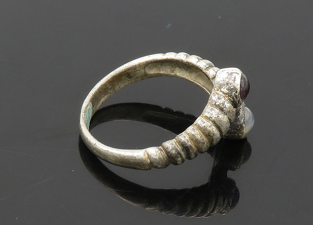 925 Sterling Silver  Vintage Cabochon Topaz Bypass Band Ring Sz 7.5  RG21445