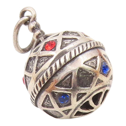 925 Silver  Vintage Triangle Pattern Red & Blue Spinel Sphere Pendant  PT20705