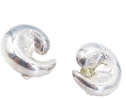 925 Sterling Silver  Vintage Shiny Etched Swirl Non Pierce Earrings  EG4055