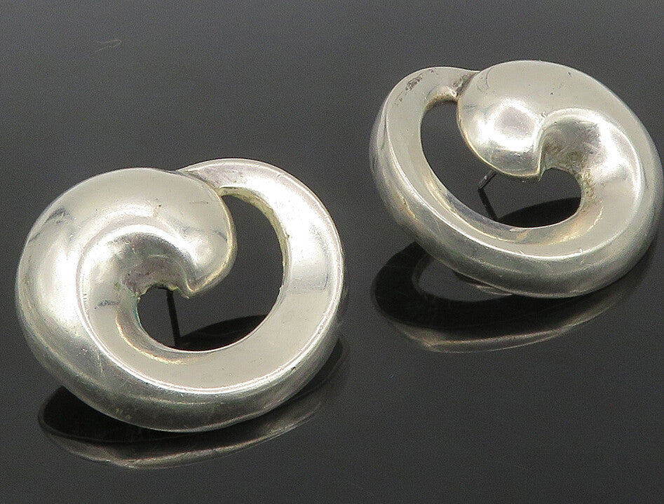925 Sterling Silver  Vintage Shiny Round Swirl Dome Drop Earrings  EG5512