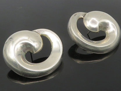 925 Sterling Silver  Vintage Shiny Round Swirl Dome Drop Earrings  EG5512