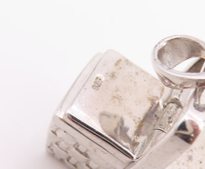 925 Sterling Silver Vintage Pendant Designer 3D Carved Picnic Box  PT24285