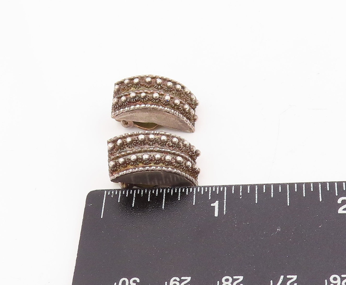 925 Sterling Silver Vintage Earrings Ethnic Intricate Beadwork Wide Hoop EG14005