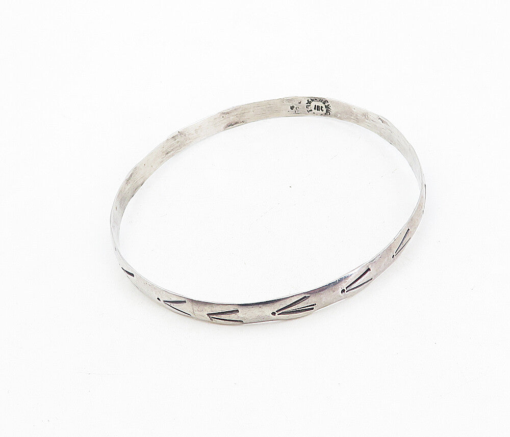 MEXICO 925 Sterling Silver  Vintage Arrow Pattern Bangle Bracelet  BT3848