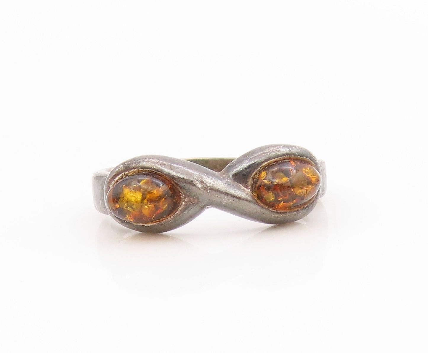 925 Sterling Silver Vintage Ring Baltic Amber Infinity Knot Band Sz 7.5 RG34627