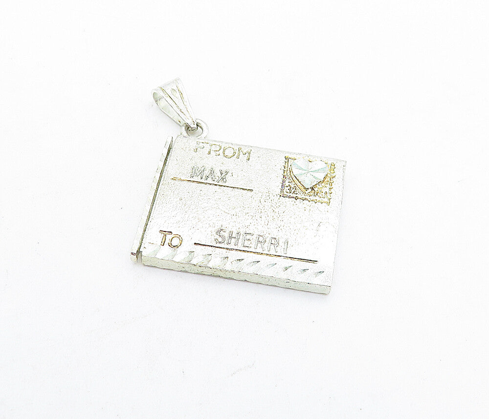 925 Sterling Silver  Vintage Diamond Cut Post Card Pendant (OPENS)  PT4676