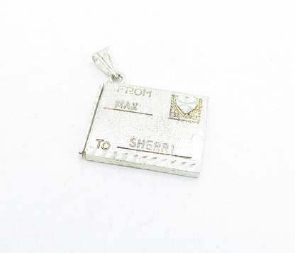 925 Sterling Silver  Vintage Diamond Cut Post Card Pendant (OPENS)  PT4676