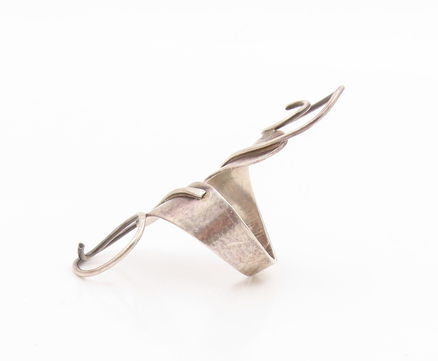 925 Sterling Silver Vintage Ring Modernist Spiral Leaf Bypass Band Sz 9 RG35324
