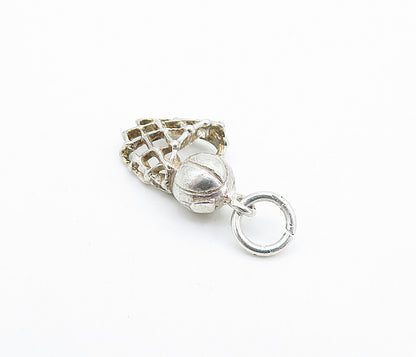 925 Sterling Silver  Vintage Petite Basketball & Hoop Sports Pendant  PT4059