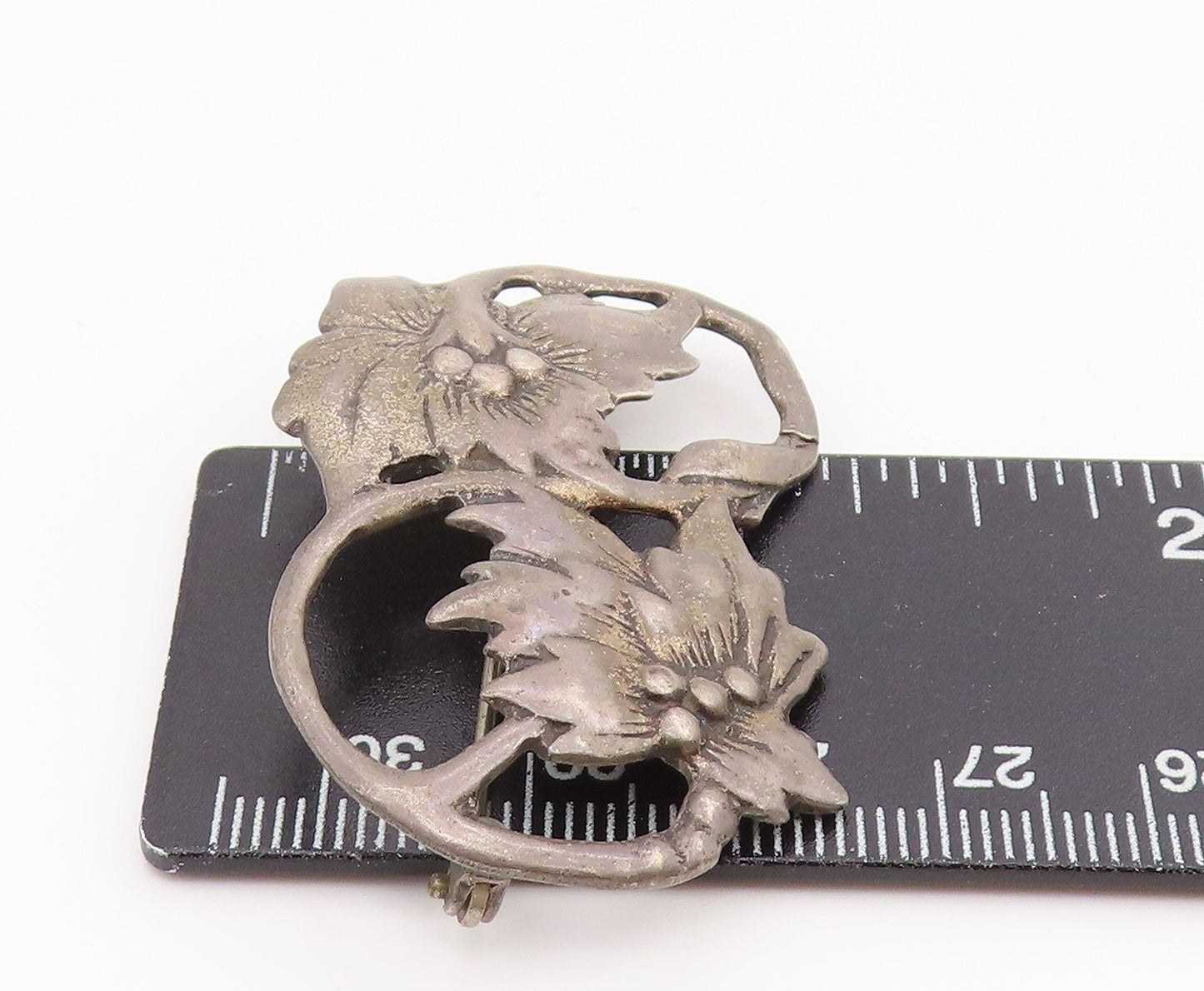 925 Sterling Silver Vintage Brooch Pin Openwork Floral Botanical Leaf  BP12163