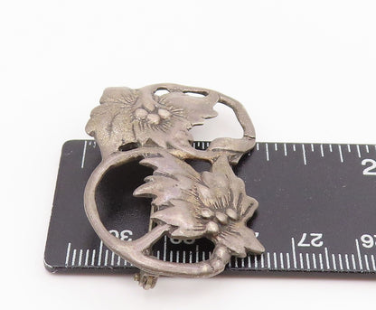 925 Sterling Silver Vintage Brooch Pin Openwork Floral Botanical Leaf  BP12163