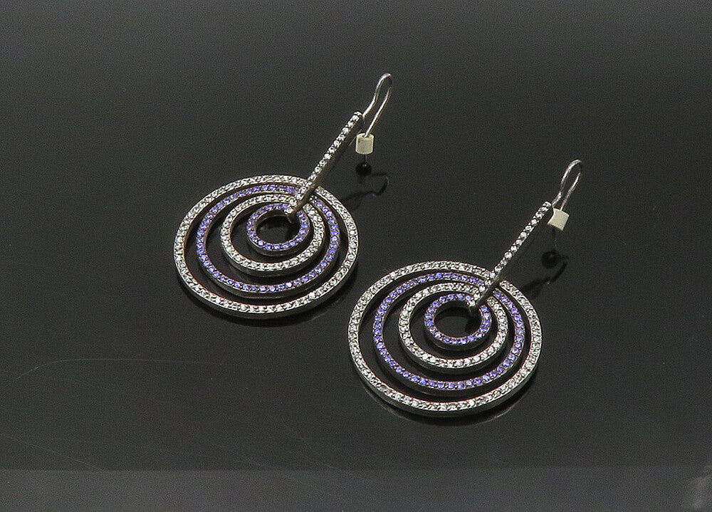 925 Sterling Silver  Vintage Topaz & Tanzanite Graduated Drop Earrings EG10840