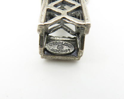 925 Sterling Silver  Vintage Petite Dark Tone Tower Drop Pendant  PT8404