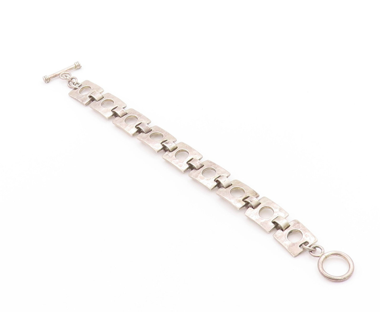 925 Sterling Silver Vintage Bracelet Square Open Work Metal Linked BT11271