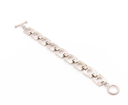 925 Sterling Silver Vintage Bracelet Square Open Work Metal Linked BT11271